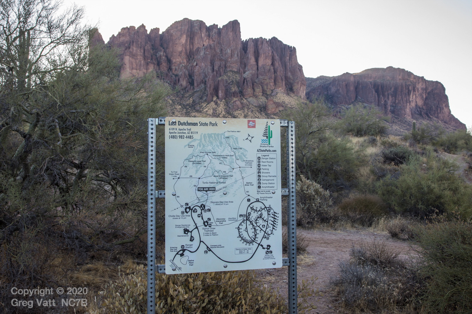 The trail map at the Lost Dutchman State Park.